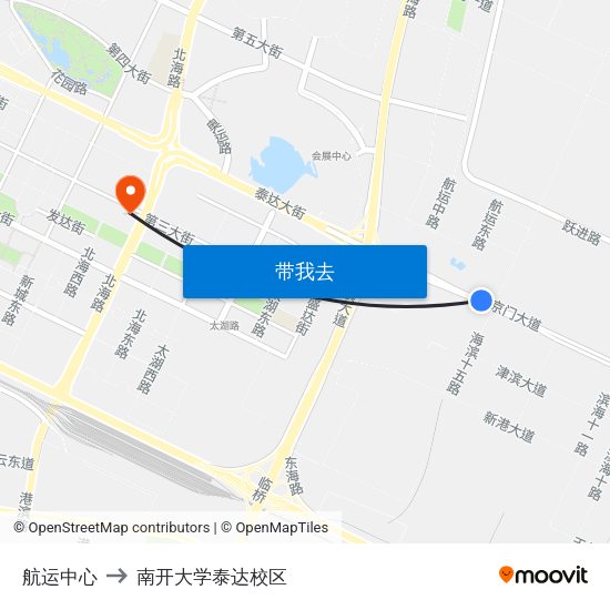 航运中心 to 南开大学泰达校区 map