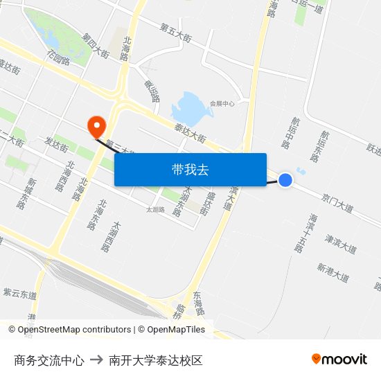 商务交流中心 to 南开大学泰达校区 map