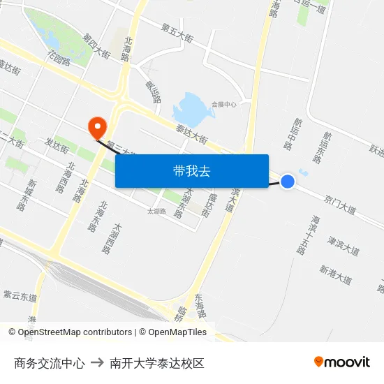 商务交流中心 to 南开大学泰达校区 map