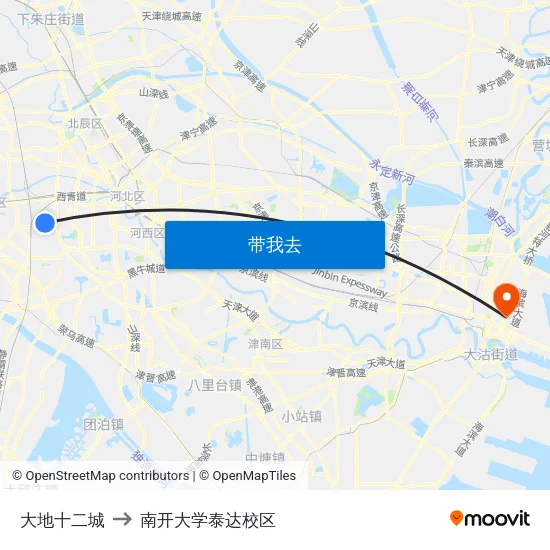 大地十二城 to 南开大学泰达校区 map
