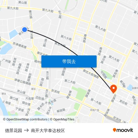 德景花园 to 南开大学泰达校区 map