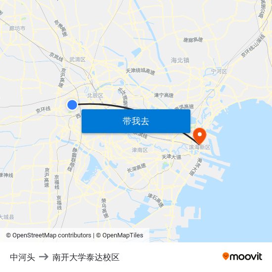 中河头 to 南开大学泰达校区 map