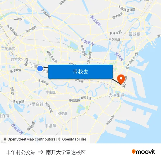 丰年村公交站 to 南开大学泰达校区 map