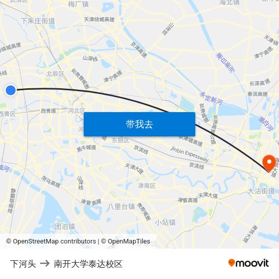 下河头 to 南开大学泰达校区 map