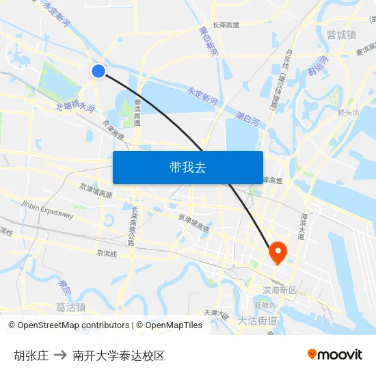 胡张庄 to 南开大学泰达校区 map