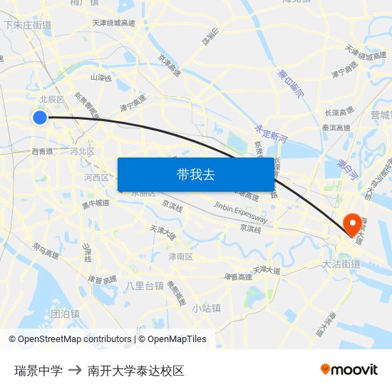 瑞景中学 to 南开大学泰达校区 map