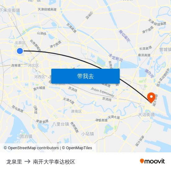 龙泉里 to 南开大学泰达校区 map