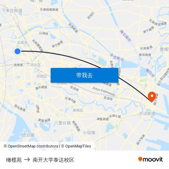 橄榄苑 to 南开大学泰达校区 map