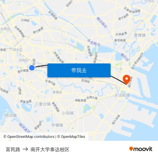 富民路 to 南开大学泰达校区 map