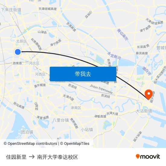佳园新里 to 南开大学泰达校区 map