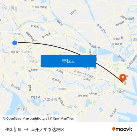 佳园新里 to 南开大学泰达校区 map