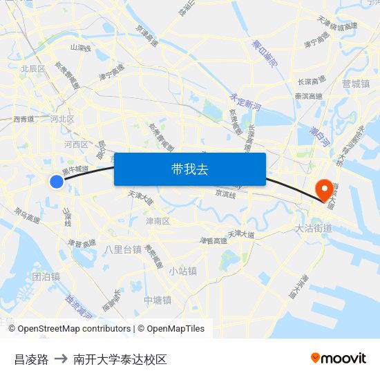 昌凌路 to 南开大学泰达校区 map