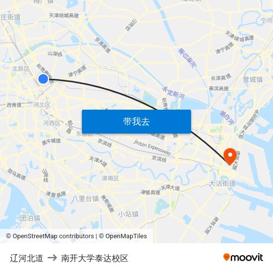 辽河北道 to 南开大学泰达校区 map