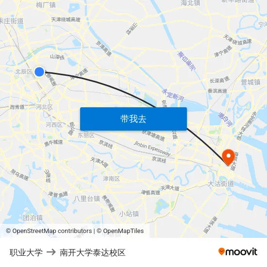 职业大学 to 南开大学泰达校区 map