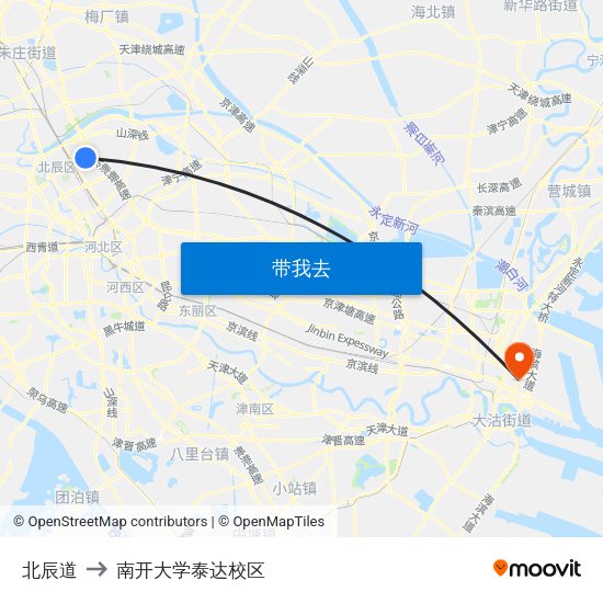 北辰道 to 南开大学泰达校区 map