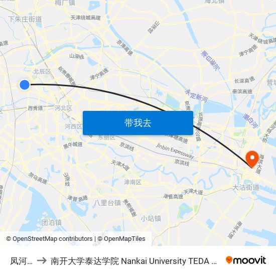 凤河桥 to 南开大学泰达学院 Nankai University TEDA College map