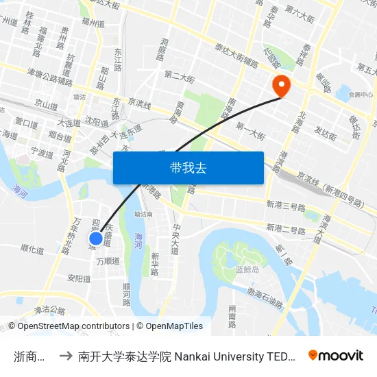 浙商大厦 to 南开大学泰达学院 Nankai University TEDA College map