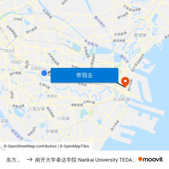 东方财信 to 南开大学泰达学院 Nankai University TEDA College map