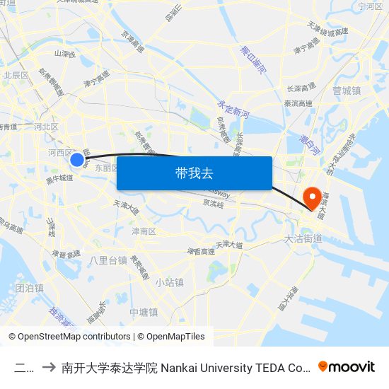 二宫 to 南开大学泰达学院 Nankai University TEDA College map