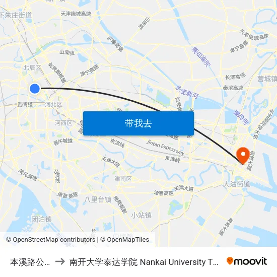 本溪路公交站 to 南开大学泰达学院 Nankai University TEDA College map