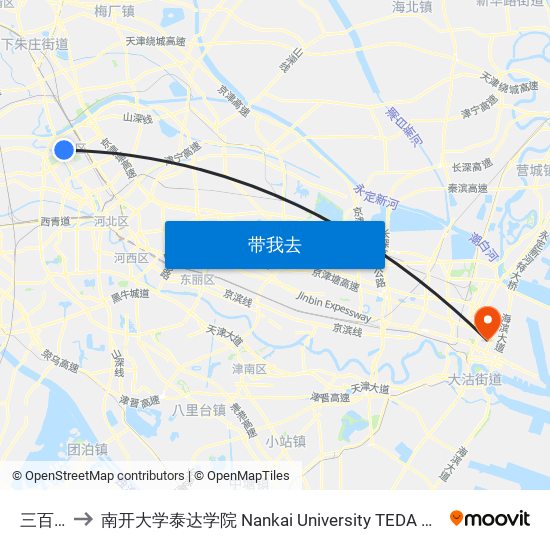 三百万 to 南开大学泰达学院 Nankai University TEDA College map