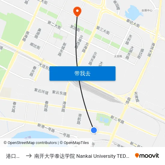 港口医院 to 南开大学泰达学院 Nankai University TEDA College map