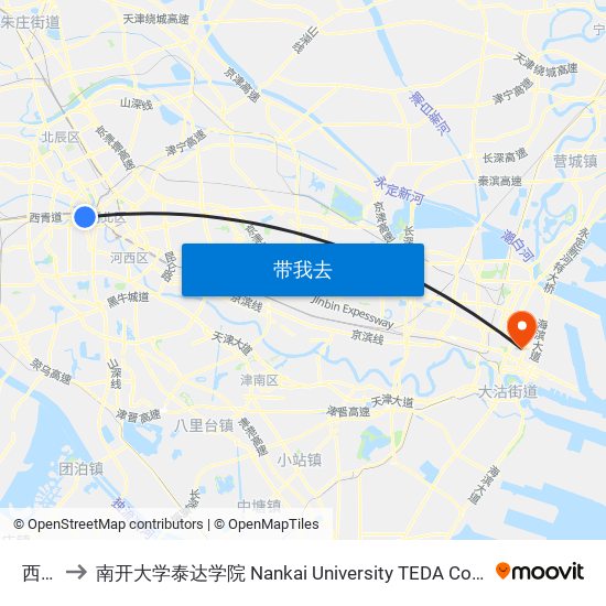 西站 to 南开大学泰达学院 Nankai University TEDA College map