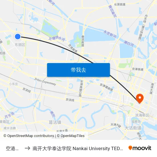 空港医院 to 南开大学泰达学院 Nankai University TEDA College map