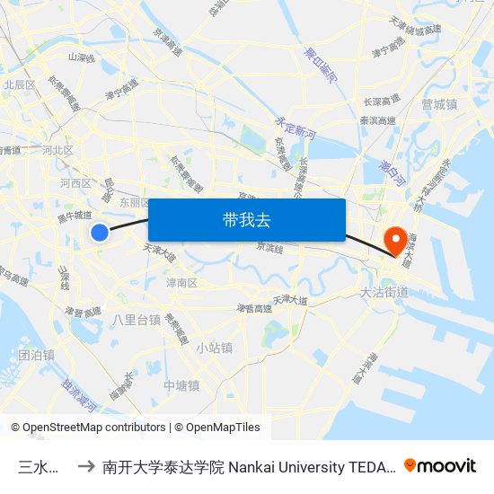 三水南里 to 南开大学泰达学院 Nankai University TEDA College map