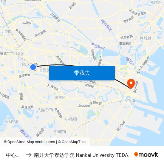 中心西道 to 南开大学泰达学院 Nankai University TEDA College map