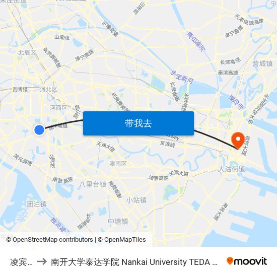 凌宾路 to 南开大学泰达学院 Nankai University TEDA College map