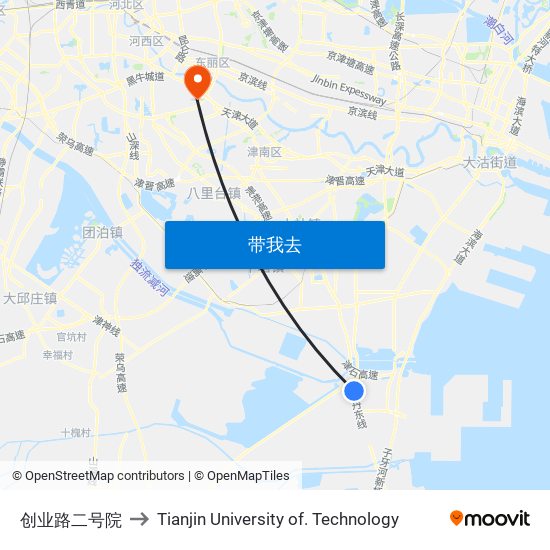 创业路二号院 to Tianjin University of. Technology map