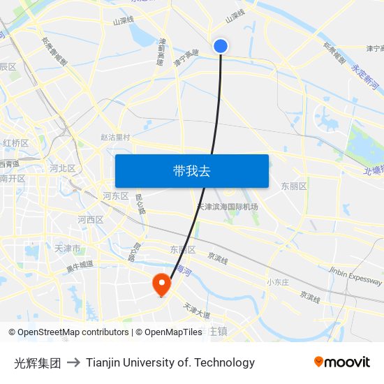 光辉集团 to Tianjin University of. Technology map