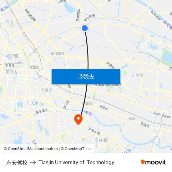 东安驾校 to Tianjin University of. Technology map