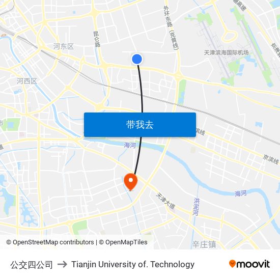 公交四公司 to Tianjin University of. Technology map