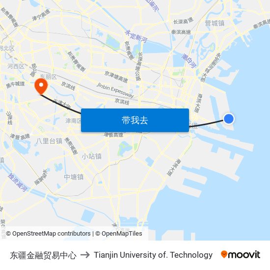 东疆金融贸易中心 to Tianjin University of. Technology map