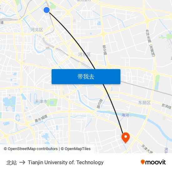 北站 to Tianjin University of. Technology map