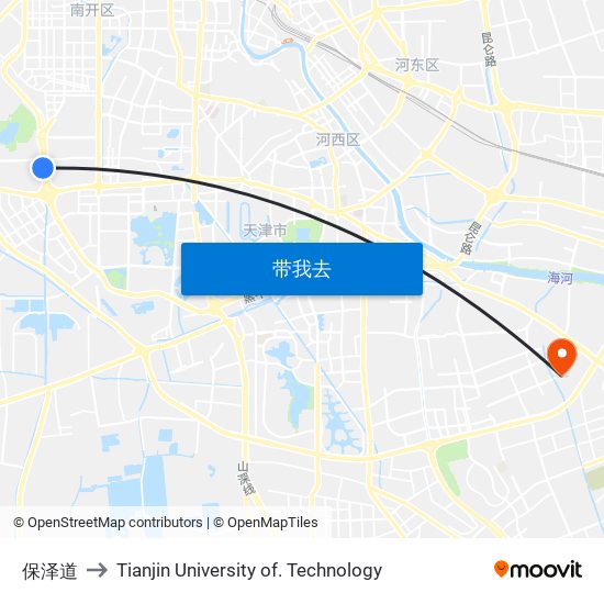 保泽道 to Tianjin University of. Technology map