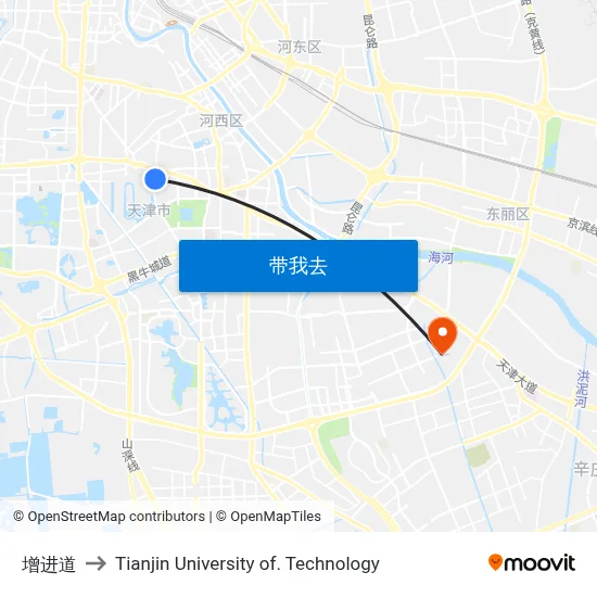 增进道 to Tianjin University of. Technology map