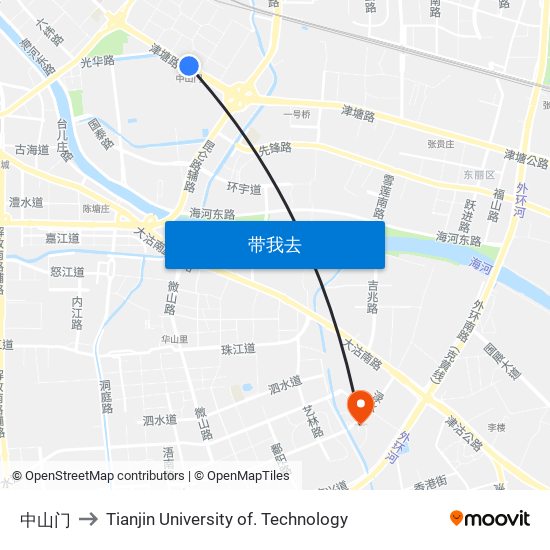 中山门 to Tianjin University of. Technology map
