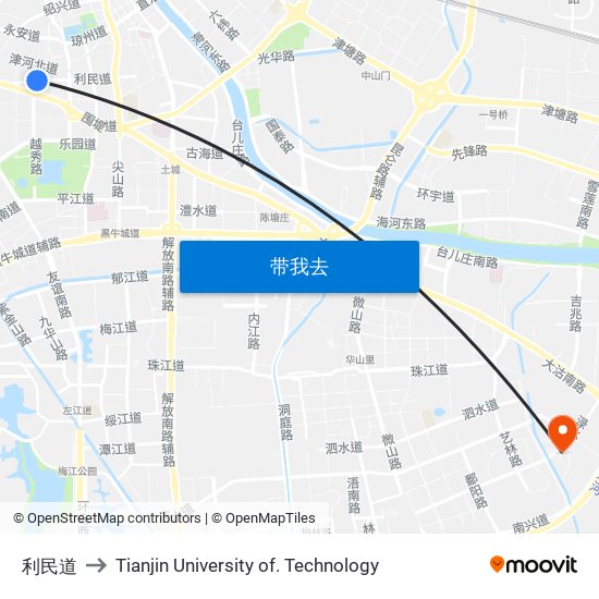 利民道 to Tianjin University of. Technology map