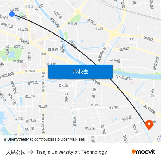 人民公园 to Tianjin University of. Technology map