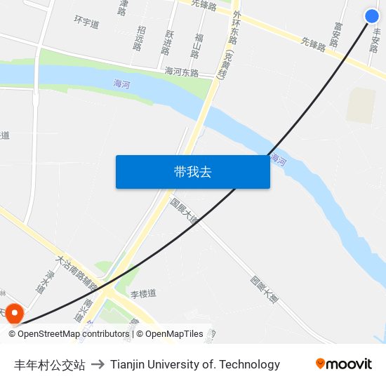 丰年村公交站 to Tianjin University of. Technology map