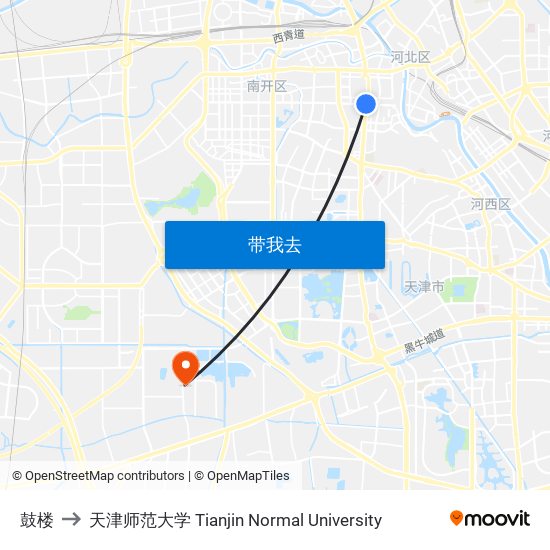 鼓楼 to 天津师范大学 Tianjin Normal University map