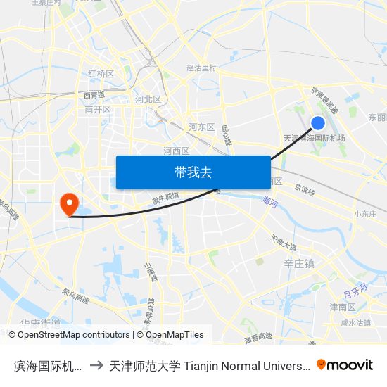 滨海国际机场 to 天津师范大学 Tianjin Normal University map