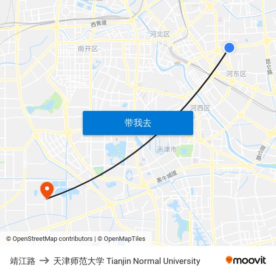 靖江路 to 天津师范大学 Tianjin Normal University map