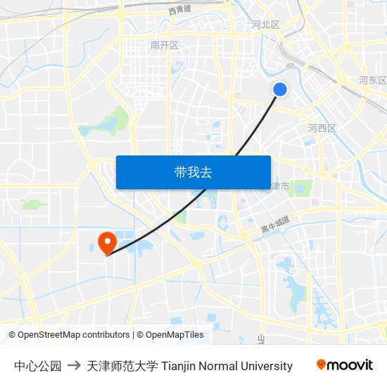 中心公园 to 天津师范大学 Tianjin Normal University map