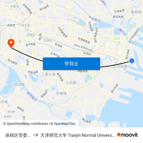 保税区管委会 to 天津师范大学 Tianjin Normal University map