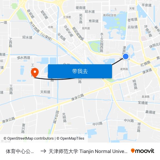 体育中心公交站 to 天津师范大学 Tianjin Normal University map