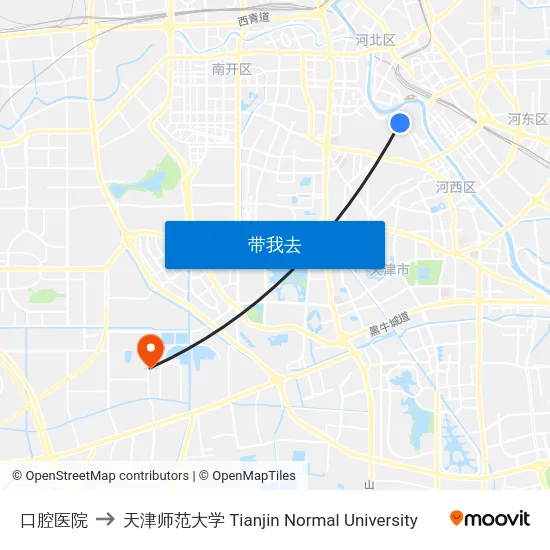 口腔医院 to 天津师范大学 Tianjin Normal University map